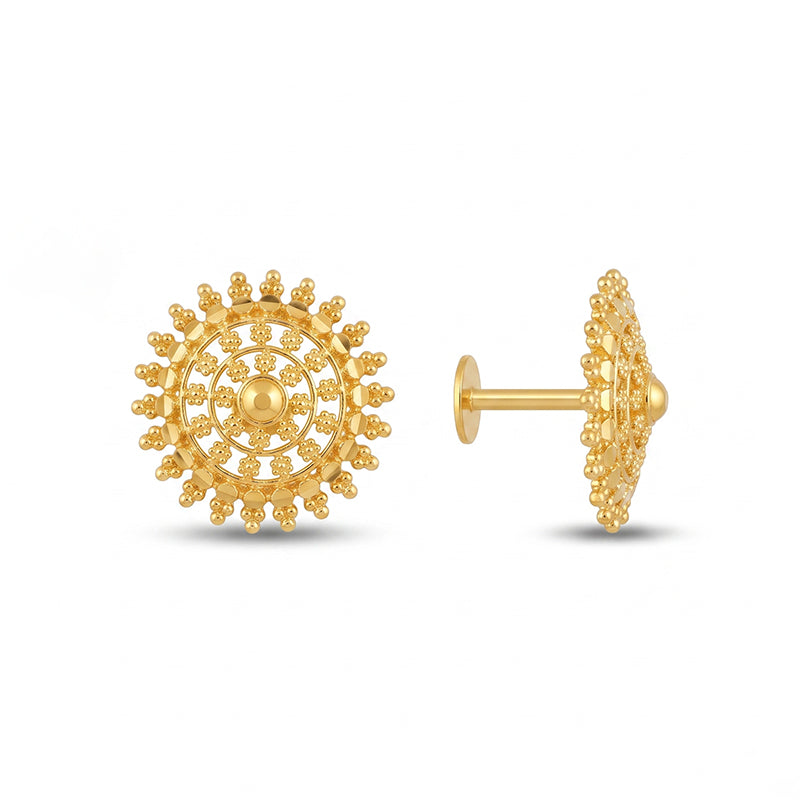 Micro Gold Plated Circular Floral Filigree Stud Earrings - 4753
