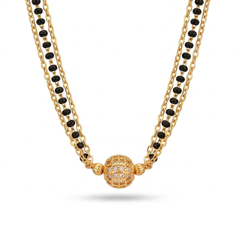 Micro Gold Plated CZ Studded Round Ball Pendant Double Chain Short Mangalsutra - 5591