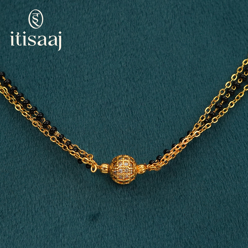 Micro Gold Plated CZ Studded Round Ball Pendant Double Chain Short Mangalsutra - 5591