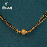 Micro Gold Plated CZ Studded Round Ball Pendant Double Chain Short Mangalsutra - 5591