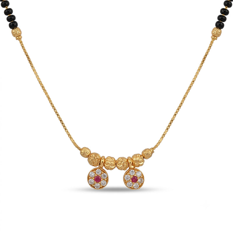 Micro Gold Plated Double Floral Vati CZ Pendant Mangalsutra - 5558