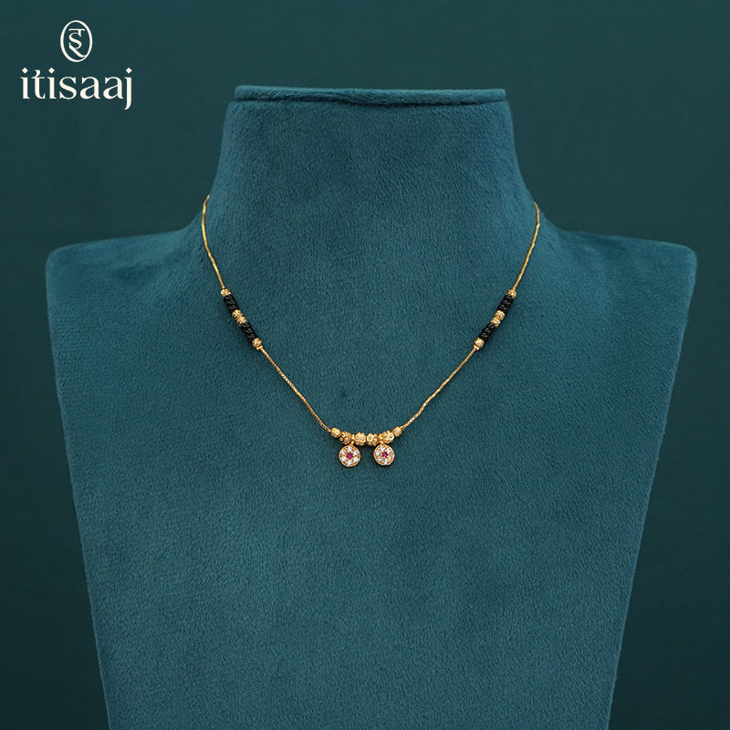 Micro Gold Plated Double Floral Vati CZ Pendant Mangalsutra - 5558