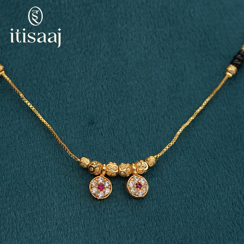 Micro Gold Plated Double Floral Vati CZ Pendant Mangalsutra - 5558