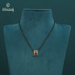 Micro Gold Plated Floral Dual Drop Pendant Black Beads Mangalsutra - 5202