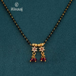 Micro Gold Plated Floral Dual Drop Pendant Black Beads Mangalsutra - 5202