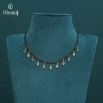 Micro Gold Plated Marquise White Stone Charm Black Beads Mangalsutra - 4613