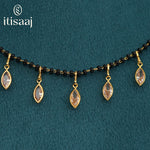 Micro Gold Plated Marquise White Stone Charm Black Beads Mangalsutra - 4613