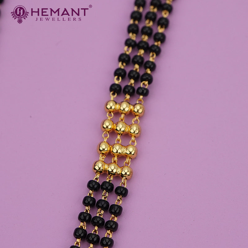 Micro Gold-Plated Multi-Strand Mangalsutra with Wati/Vati Pendant – Black & Gold Beaded Design 4394-4801