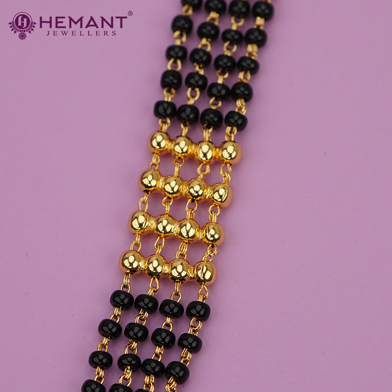 Micro Gold-Plated Multi-Strand Mangalsutra with Wati/Vati Pendant – Black & Gold Beaded Design 4794-96
