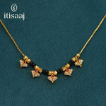Micro Gold Plated Ruby and CZ Stone Studded Black Bead Short Chain Mangalsutra - 5113