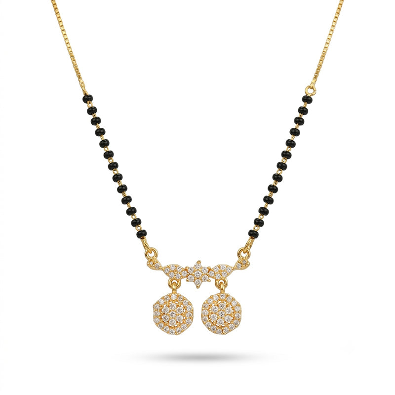 Micro Gold Plated Sparkling Cubic Zirconia Dual Disc Pendant Short Mangalsutra - 5120
