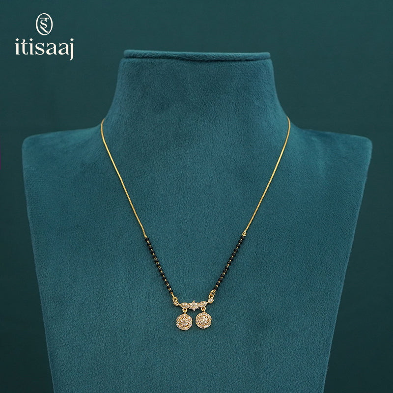 Micro Gold Plated Sparkling Cubic Zirconia Dual Disc Pendant Short Mangalsutra - 5120