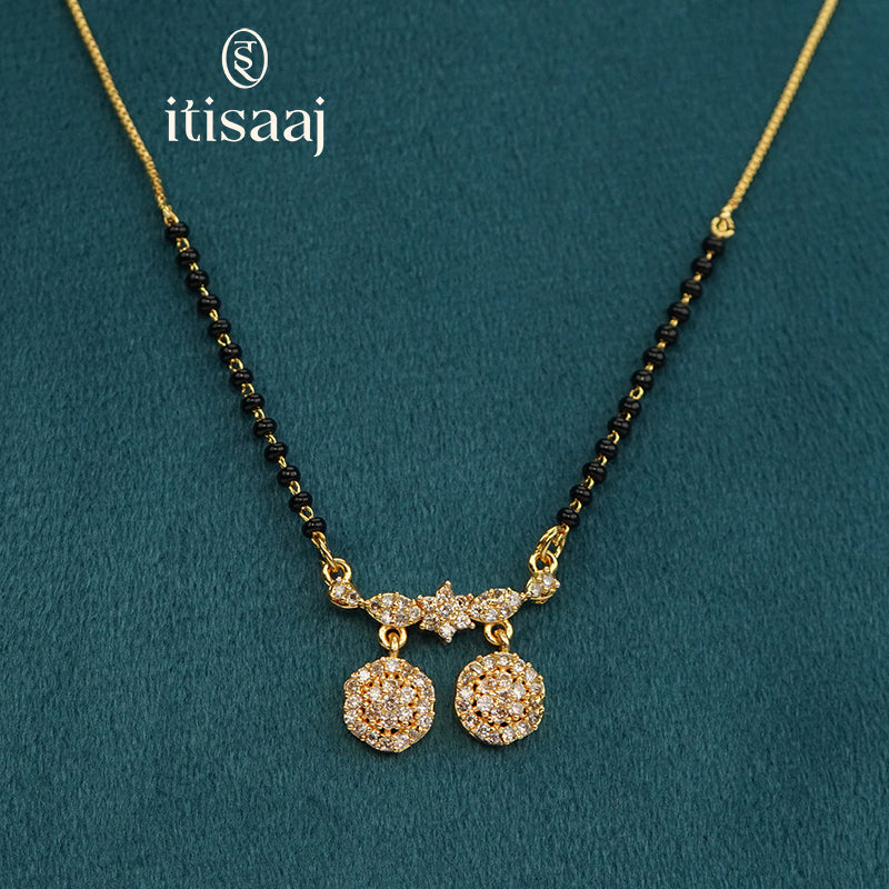 Micro Gold Plated Sparkling Cubic Zirconia Dual Disc Pendant Short Mangalsutra - 5120