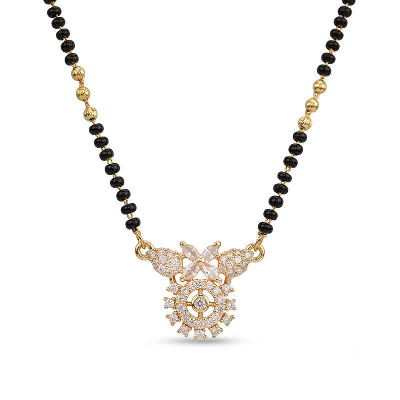Micro Gold Plated Sparkling Cubic Zirconia Pendant Short Mangalsutra - 5211
