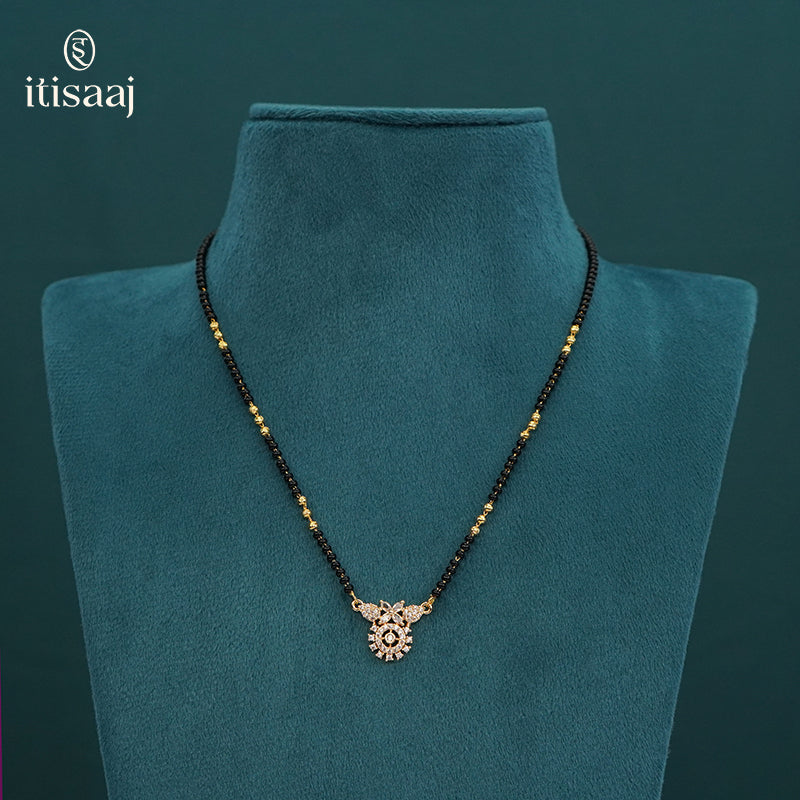 Micro Gold Plated Sparkling Cubic Zirconia Pendant Short Mangalsutra - 5211