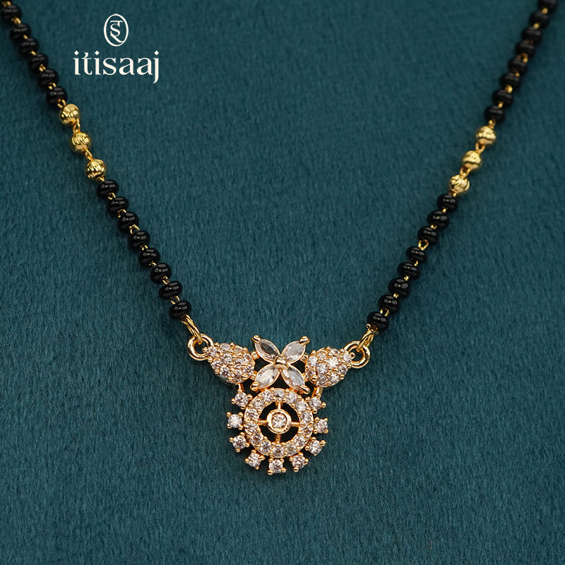 Micro Gold Plated Sparkling Cubic Zirconia Pendant Short Mangalsutra - 5211