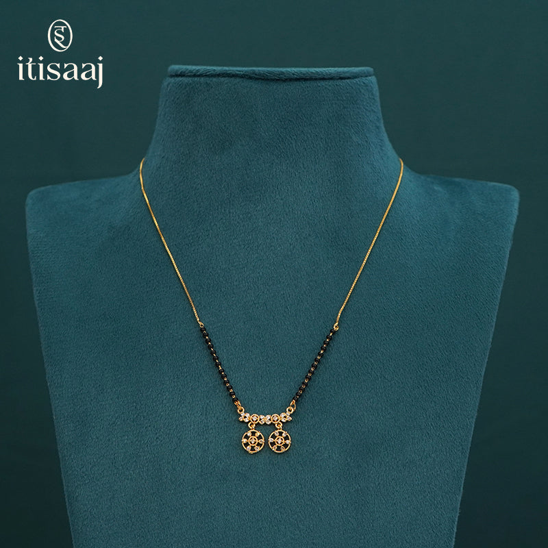 Micro Gold Plated Sparkling CZ Double Circular Pendant Short Mangalsutra - 5116