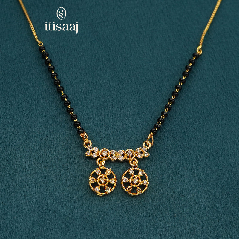 Micro Gold Plated Sparkling CZ Double Circular Pendant Short Mangalsutra - 5116