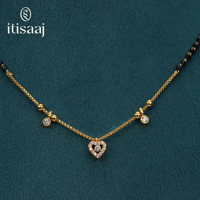 Micro Gold Plated Sparkling Heart CZ Short Mangalsutra - 3171