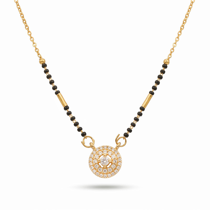 Micro Gold Plated Sparkling Round CZ Pendant Short Mangalsutra - 3978