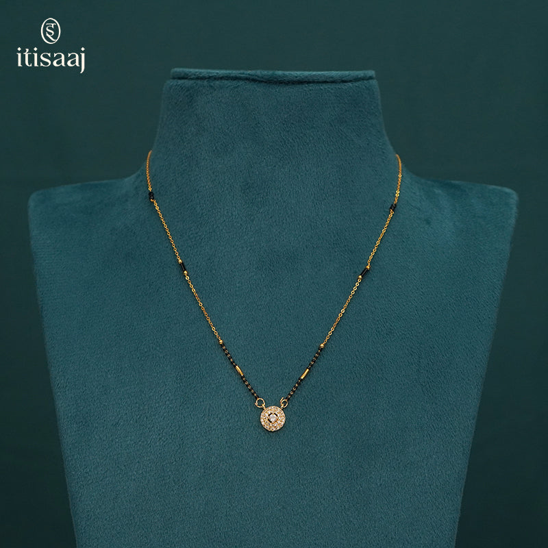 Micro Gold Plated Sparkling Round CZ Pendant Short Mangalsutra - 3978