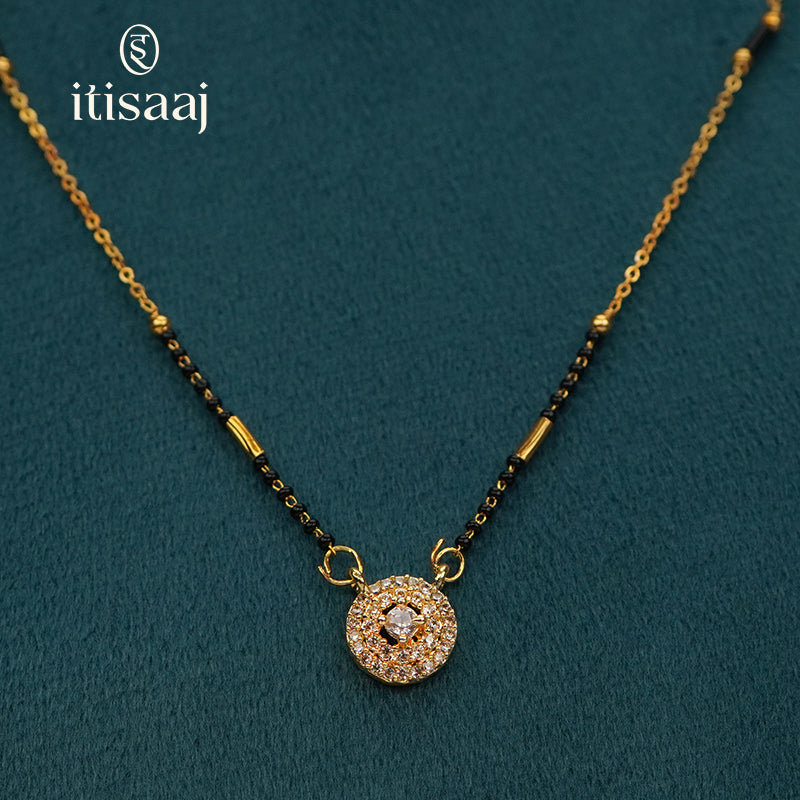 Micro Gold Plated Sparkling Round CZ Pendant Short Mangalsutra - 3978