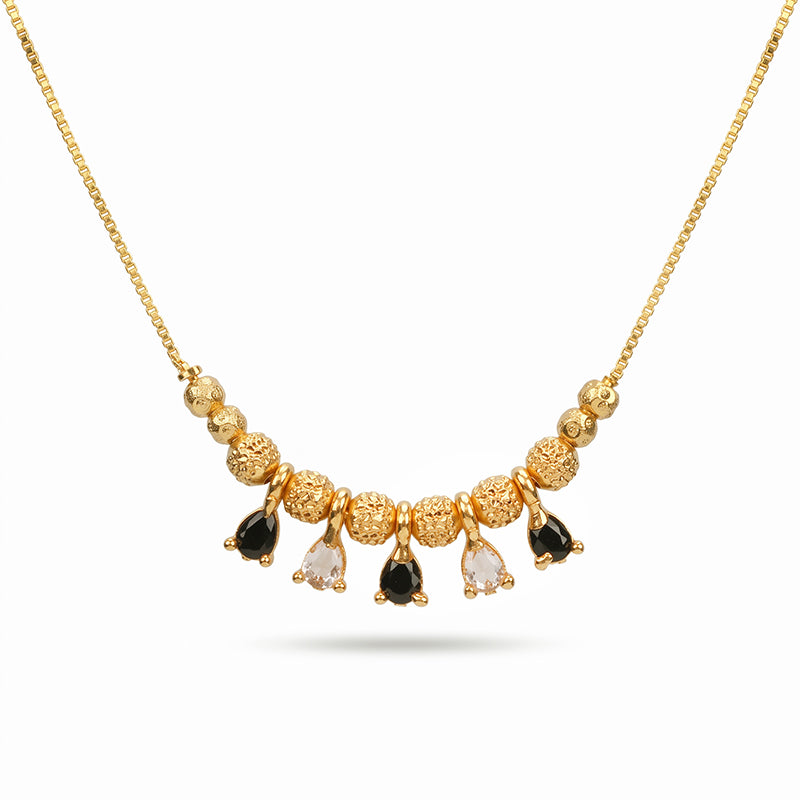 Micro Gold Plated Textured Bead Chain with Black and White Teardrop Charms - 2657
