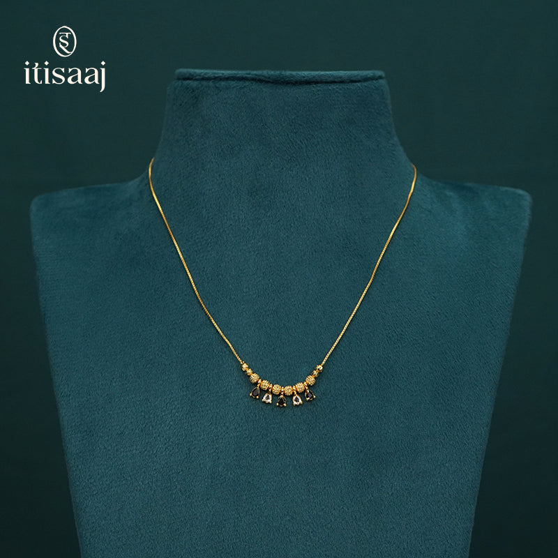 Micro Gold Plated Textured Bead Chain with Black and White Teardrop Charms - 2657