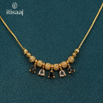 Micro Gold Plated Textured Bead Chain with Black and White Teardrop Charms - 2657