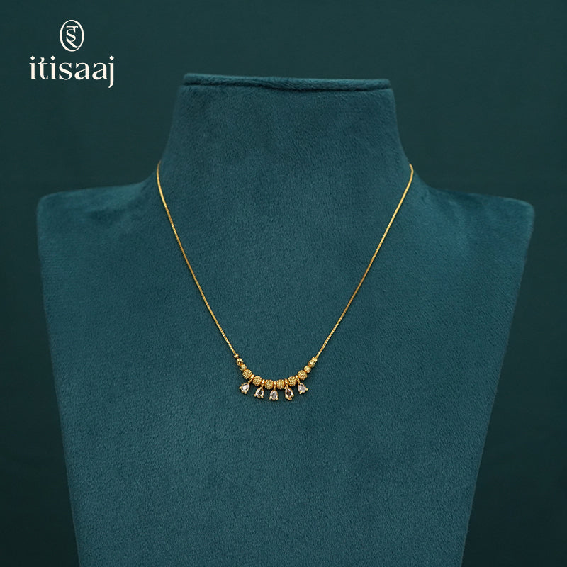 Micro Gold Plated Textured Beads and Teardrop Stone Pendant Chain Necklace - 4019