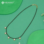Minimalist Single Line Black Bead Mangalsutra with Polki Style Teardrop Pendants - 5348