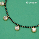 Minimalist Single Line Black Bead Mangalsutra with Polki Style Teardrop Pendants - 5348