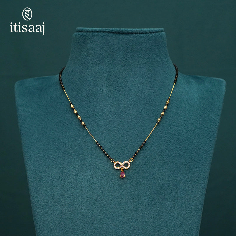 Modern Infinity Design CZ Studded Short Mangalsutra with Ruby Drop - 3797