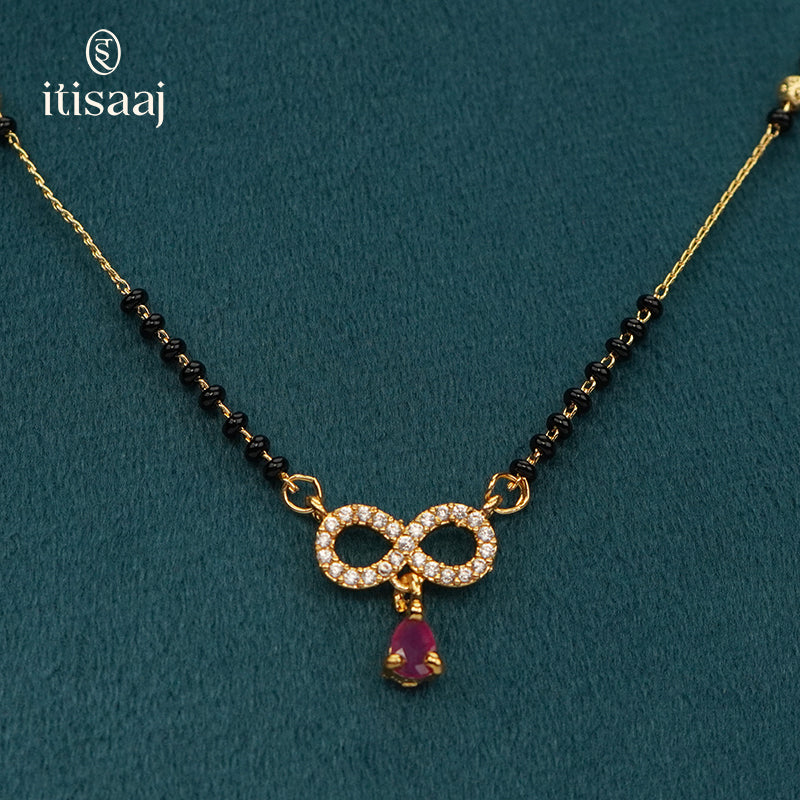 Modern Infinity Design CZ Studded Short Mangalsutra with Ruby Drop - 3797