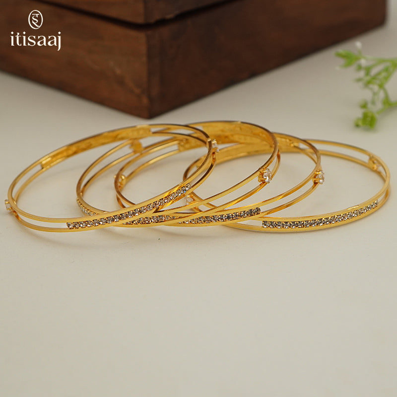Modern Micro Gold Plated Designer Bangles (Set of 2 Pair - 4 Pc) - 5878-80