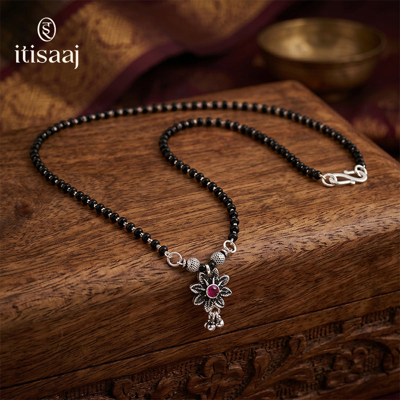 Oxidized Silver Plated Bakuli Pendant Short Mangalsutra - 4476