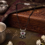 Oxidized Silver Plated Lotus Pendant Short Mangalsutra - 4699