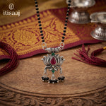 Oxidized Silver Plated Lotus Pendant Short Mangalsutra - 4699