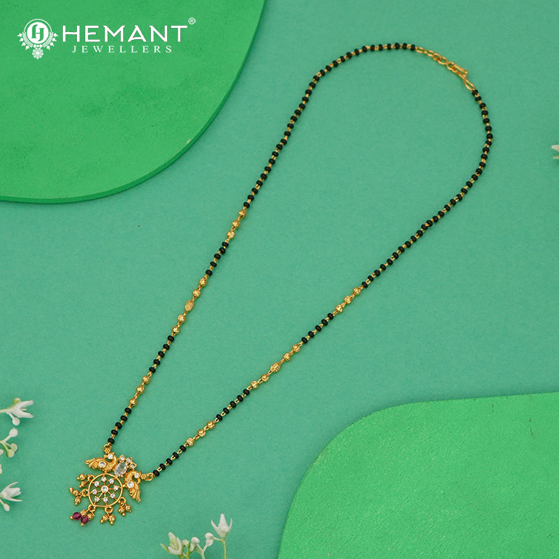 Peacock Design AD Stone Short Mangalsutra Chain - 4903