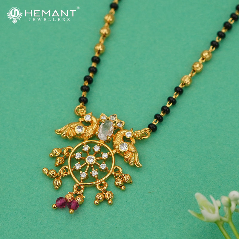 Peacock Design AD Stone Short Mangalsutra Chain - 4903