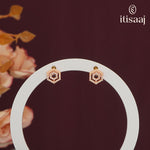 Rose Gold Geometric Hexagon Stud Earrings with Shimmering Stones - 5569