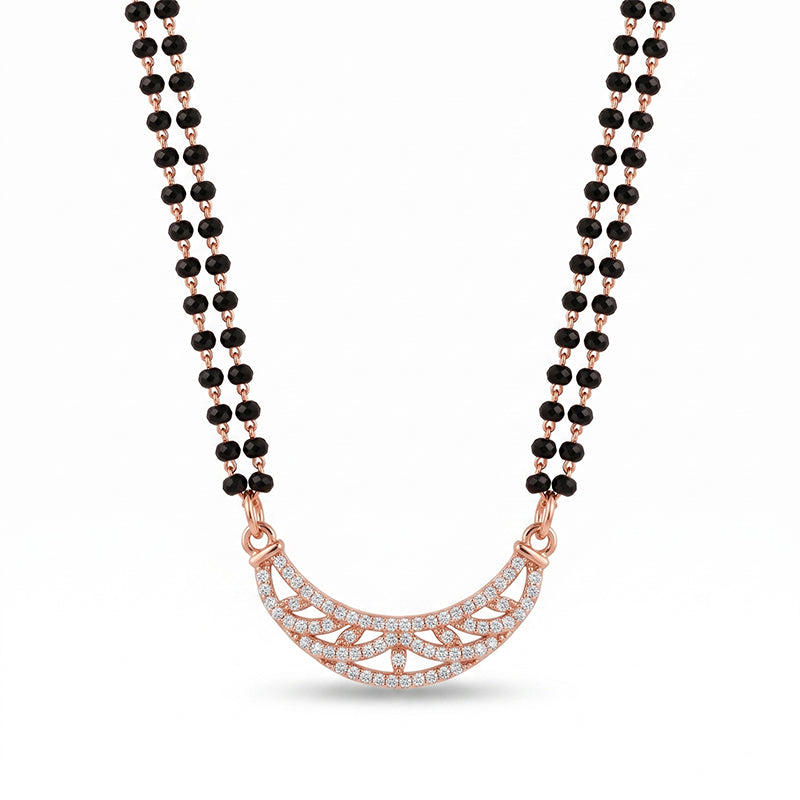 Rose Gold Plated Cubic Zirconia Crescent Pendant Mangalsutra - 5605