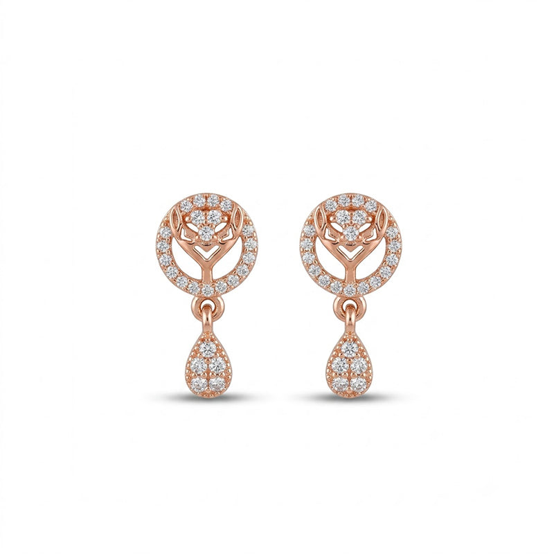 Rose Gold Sparkling American Diamond Dangle Drop Earrings - 5378