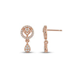 Rose Gold Sparkling American Diamond Dangle Drop Earrings - 5378