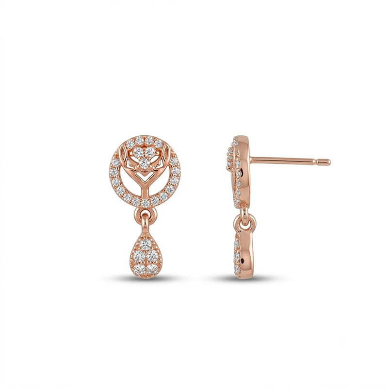 Rose Gold Sparkling American Diamond Dangle Drop Earrings - 5378