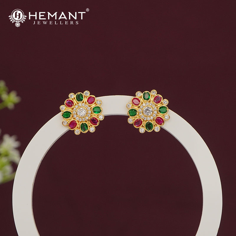 Ruby and CZ Stone Floral Stud Earrings | Classic Look Tops 