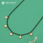 Short Black Bead Mangalsutra Chain with Polki Style Teardrop Pendants - 5349
