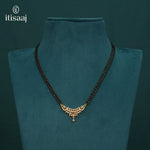 Sparkling American Diamond Curved Pendant Double Line Black Beaded Mangalsutra - 5718