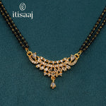 Sparkling American Diamond Curved Pendant Double Line Black Beaded Mangalsutra - 5718