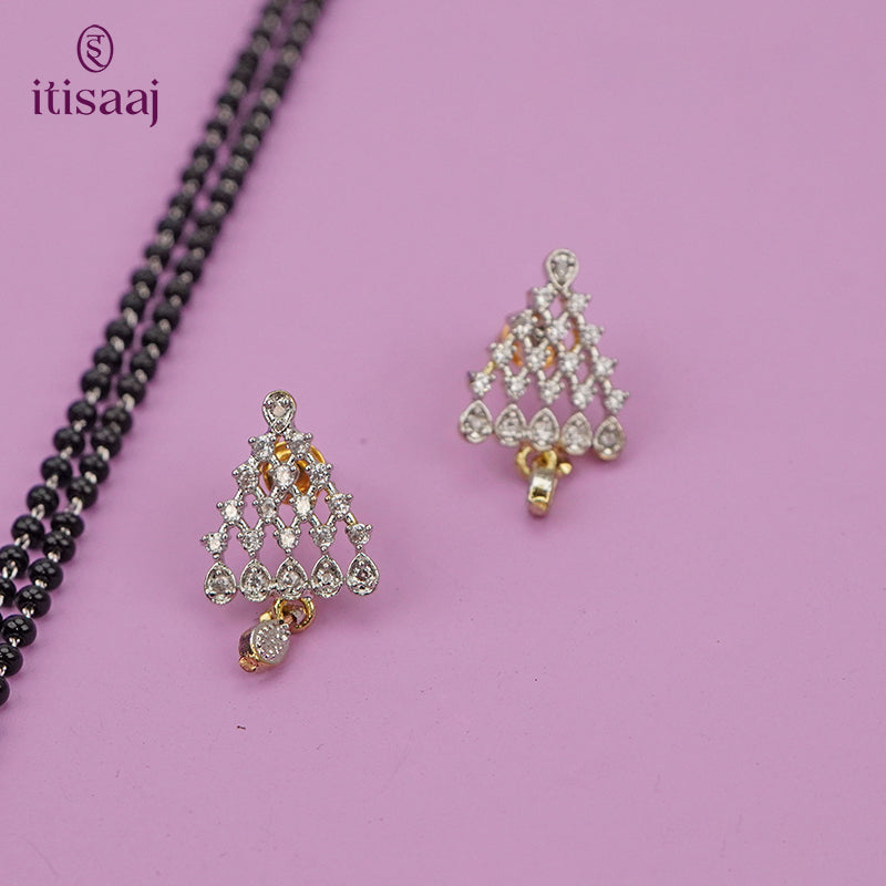Sparkling American Diamond Curved Teardrop Pendant Long Mangalsutra - 5618
